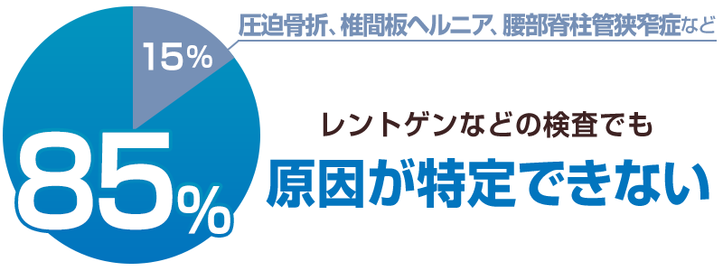 約85％はレントゲンなどの検査でも原因が特定できない